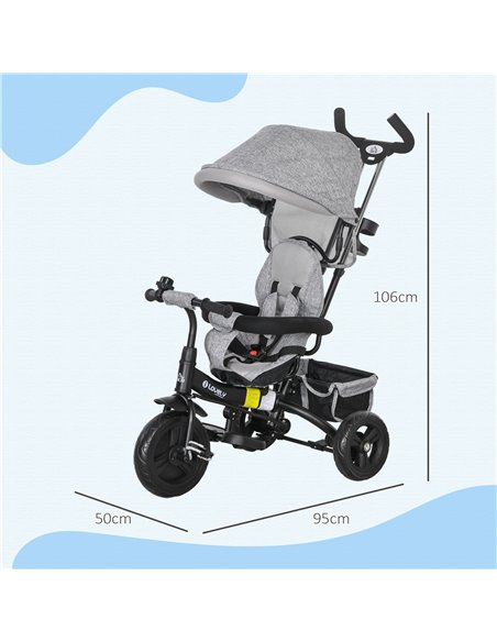 HOMCOM 4 in 1 Kids Trike Push Bike w/ Push Handle, Canopy, 5-point Safety Belt, Storage, Footrest, Brake, for 1-5 Years, Grey 37 - pic 60908 | FastDaddyshop