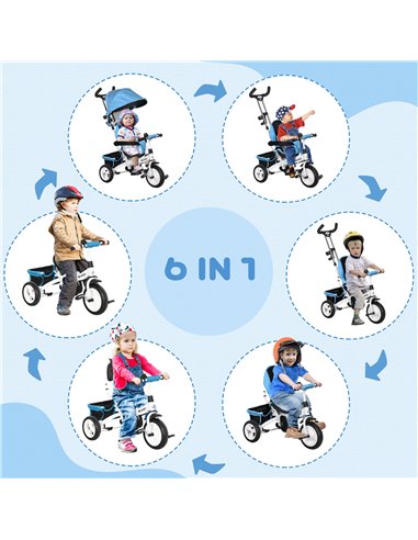 HOMCOM 4 in 1 Kids Trike Push Bike w/ Push Handle, Canopy, 5-point Safety Belt, Storage, Footrest, Brake, for 1-5 Years, Blue 37