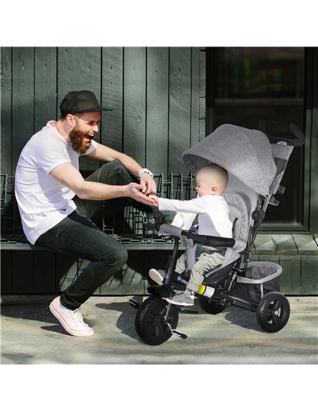 HOMCOM 4 in 1 Kids Trike Push Bike w/ Push Handle, Canopy, 5-point Safety Belt, Storage, Footrest, Brake, for 1-5 Years, Grey 37 - pic 60925 | FastDaddyshop