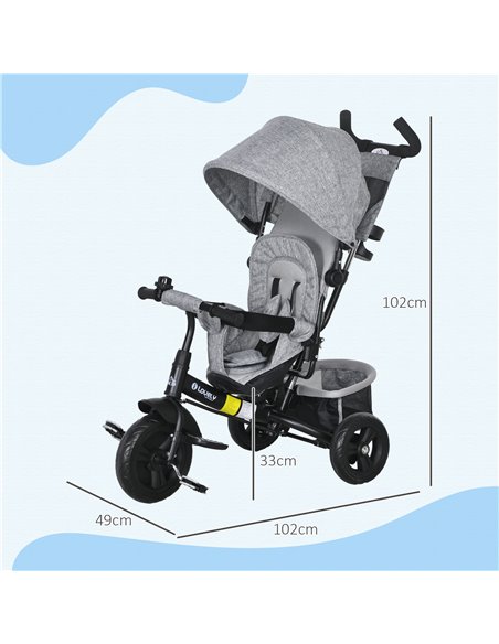HOMCOM 4 in 1 Kids Trike Push Bike w/ Push Handle, Canopy, 5-point Safety Belt, Storage, Footrest, Brake, for 1-5 Years, Grey 37 - pic 60926 | FastDaddyshop
