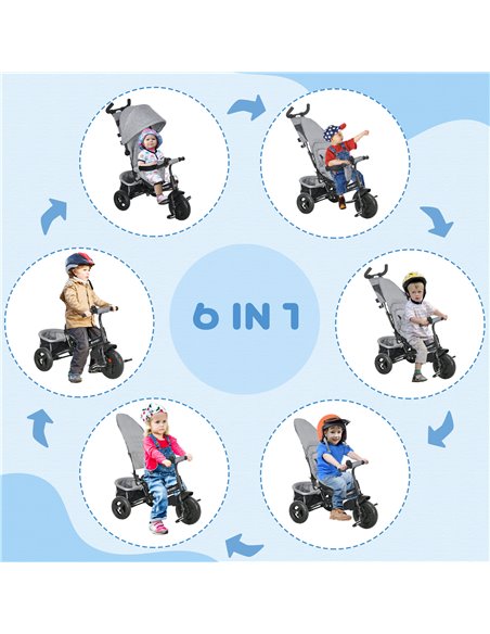 HOMCOM 4 in 1 Kids Trike Push Bike w/ Push Handle, Canopy, 5-point Safety Belt, Storage, Footrest, Brake, for 1-5 Years, Grey 37 - pic 60927 | FastDaddyshop