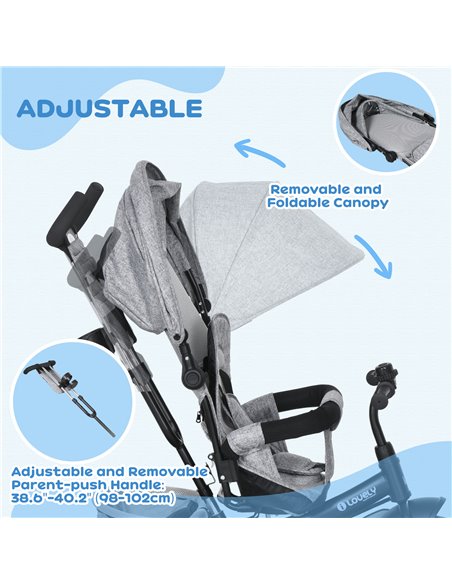 HOMCOM 4 in 1 Kids Trike Push Bike w/ Push Handle, Canopy, 5-point Safety Belt, Storage, Footrest, Brake, for 1-5 Years, Grey 37 - pic 60928 | FastDaddyshop
