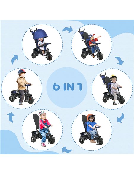 HOMCOM 4 in 1 Kids Trike Push Bike w/ Push Handle, Canopy, 5-point Safety Belt, Storage, Footrest, Brake, for 1-5 Years, Blue 37 - pic 60936 | FastDaddyshop
