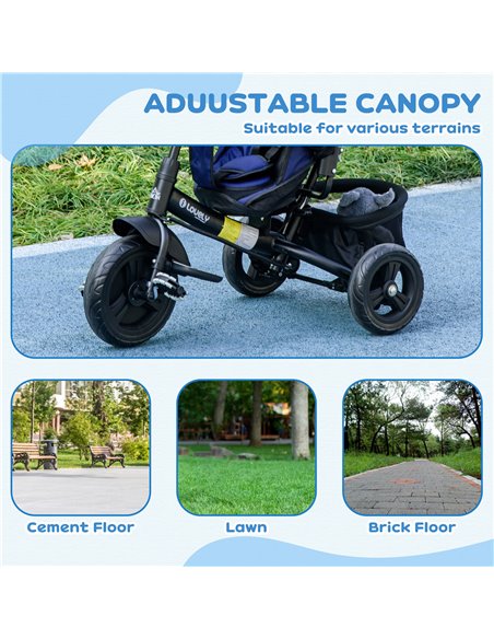 HOMCOM 4 in 1 Kids Trike Push Bike w/ Push Handle, Canopy, 5-point Safety Belt, Storage, Footrest, Brake, for 1-5 Years, Blue 37 - pic 60938 | FastDaddyshop