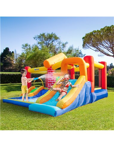 Outsunny 4 in 1 Kids Bounce Castle Extra Large Double Slides & Trampoline Design Inflatable House Pool Climbing Wall for Kids Ag