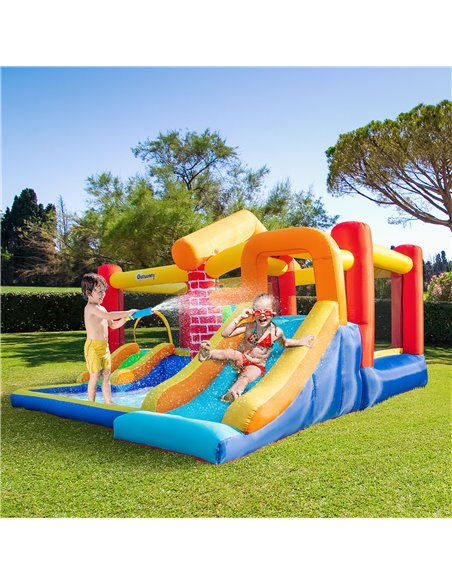 Outsunny 4 in 1 Kids Bounce Castle Extra Large Double Slides & Trampoline Design Inflatable House Pool Climbing Wall for Kids Ag - pic 6094 | FastDaddyshop