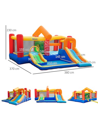 Outsunny 4 in 1 Kids Bounce Castle Extra Large Double Slides & Trampoline Design Inflatable House Pool Climbing Wall for Kids Ag