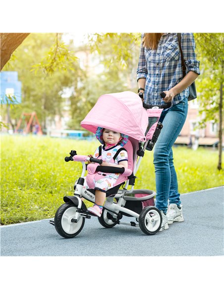 HOMCOM 4 in 1 Kids Trike Push Bike w/ Push Handle, Canopy, 5-point Safety Belt, Storage, Footrest, Brake, for 1-5 Years, Pink 37 - pic 60952 | FastDaddyshop
