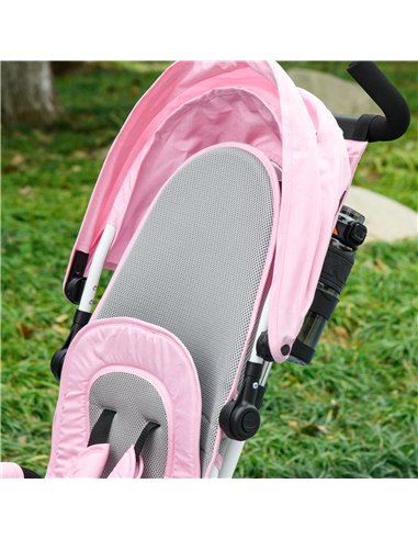 HOMCOM 4 in 1 Kids Trike Push Bike w/ Push Handle, Canopy, 5-point Safety Belt, Storage, Footrest, Brake, for 1-5 Years, Pink 37