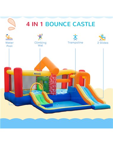 Outsunny 4 in 1 Kids Bounce Castle Extra Large Double Slides & Trampoline Design Inflatable House Pool Climbing Wall for Kids Ag