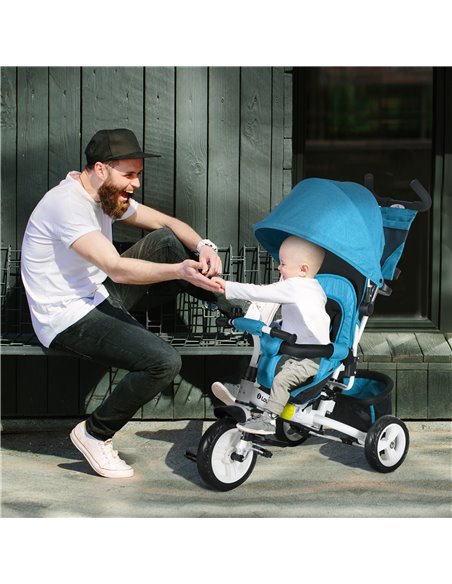 HOMCOM 4 in 1 Kids Trike Push Bike w/ Push Handle, Canopy, 5-point Safety Belt, Storage, Footrest, Brake, for 1-5 Years, Blue 37 - pic 60961 | FastDaddyshop