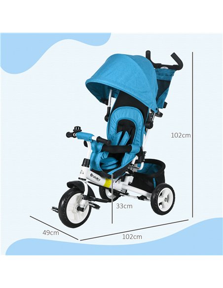HOMCOM 4 in 1 Kids Trike Push Bike w/ Push Handle, Canopy, 5-point Safety Belt, Storage, Footrest, Brake, for 1-5 Years, Blue 37 - pic 60962 | FastDaddyshop