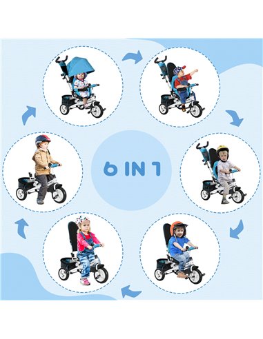 HOMCOM 4 in 1 Kids Trike Push Bike w/ Push Handle, Canopy, 5-point Safety Belt, Storage, Footrest, Brake, for 1-5 Years, Blue 37