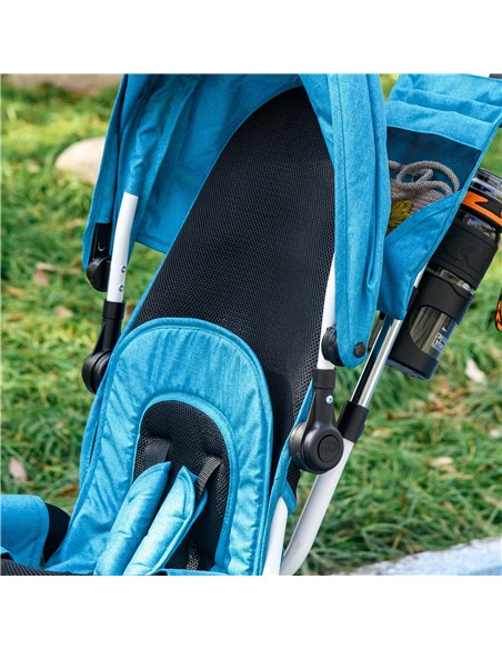 HOMCOM 4 in 1 Kids Trike Push Bike w/ Push Handle, Canopy, 5-point Safety Belt, Storage, Footrest, Brake, for 1-5 Years, Blue 37 - pic 60968 | FastDaddyshop