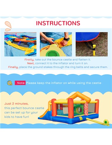 Outsunny 4 in 1 Kids Bounce Castle Extra Large Double Slides & Trampoline Design Inflatable House Pool Climbing Wall for Kids Ag