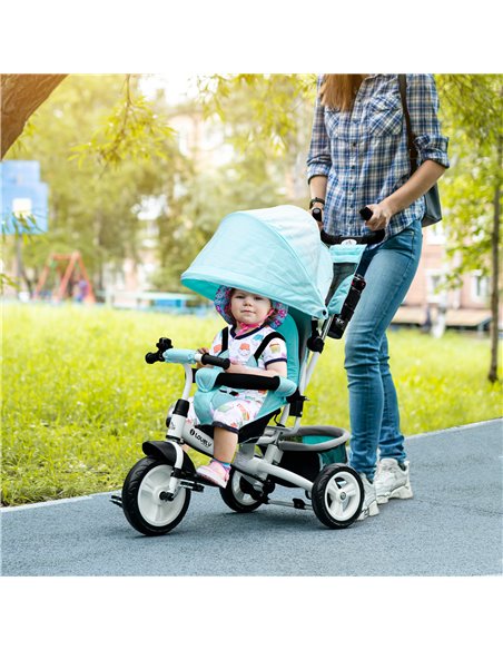 HOMCOM 4 in 1 Kids Trike Push Bike w/ Push Handle, Canopy, 5-point Safety Belt, Storage, Footrest, Brake, for 1-5 Years, Green 3 - pic 60970 | FastDaddyshop