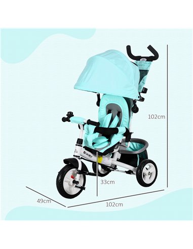 HOMCOM 4 in 1 Kids Trike Push Bike w/ Push Handle, Canopy, 5-point Safety Belt, Storage, Footrest, Brake, for 1-5 Years, Green 3