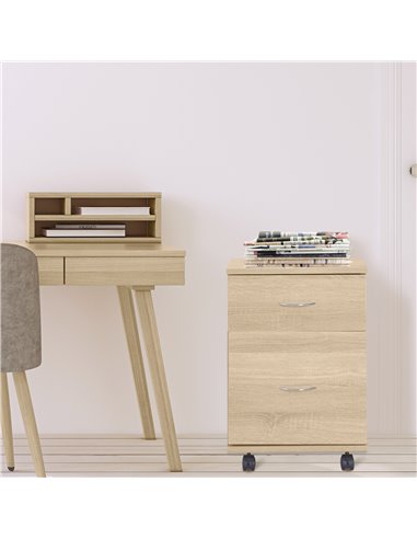 HOMCOM File Cabinet Cupboard Storage with Two Drawers, Table Storage Box with Wheels, Cabinet Bedside Table Storage Box, Oak 836