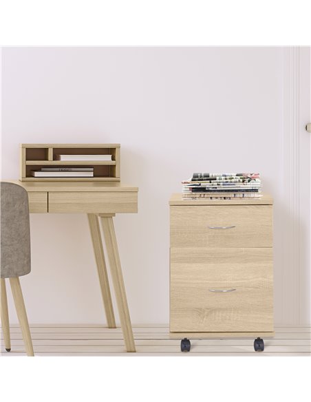HOMCOM File Cabinet Cupboard Storage with Two Drawers, Table Storage Box with Wheels, Cabinet Bedside Table Storage Box, Oak 836 - pic 60979 | FastDaddyshop