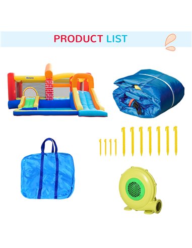 Outsunny 4 in 1 Kids Bounce Castle Extra Large Double Slides & Trampoline Design Inflatable House Pool Climbing Wall for Kids Ag