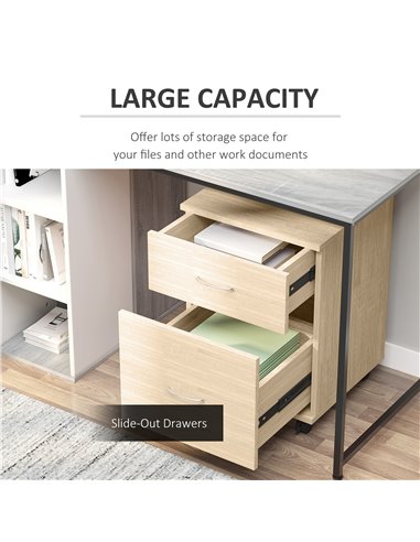 HOMCOM File Cabinet Cupboard Storage with Two Drawers, Table Storage Box with Wheels, Cabinet Bedside Table Storage Box, Oak 836