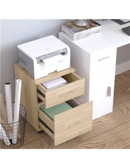 HOMCOM File Cabinet Cupboard Storage with Two Drawers, Table Storage Box with Wheels, Cabinet Bedside Table Storage Box, Oak 836 - pic 60984 | FastDaddyshop