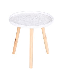 HOMCOM Elegant Flower Etched Side Table with Saucer Top, Wood Legs, for Living Room Bedroom, Coffee End Table, White 833-730