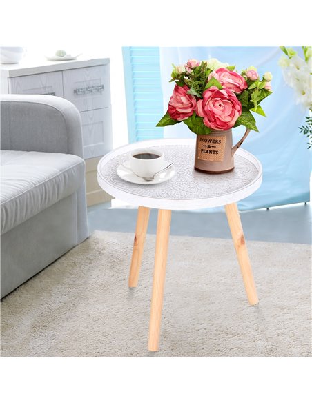 HOMCOM Elegant Flower Etched Side Table with Saucer Top, Wood Legs, for Living Room Bedroom, Coffee End Table, White 833-730 - pic 60988 | FastDaddyshop