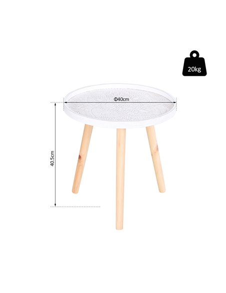 HOMCOM Elegant Flower Etched Side Table with Saucer Top, Wood Legs, for Living Room Bedroom, Coffee End Table, White 833-730 - pic 60989 | FastDaddyshop