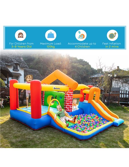 Outsunny 4 in 1 Kids Bounce Castle Extra Large Double Slides & Trampoline Design Inflatable House Pool Climbing Wall for Kids Ag - pic 6099 | FastDaddyshop