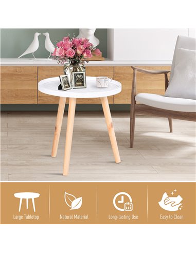 HOMCOM Elegant Flower Etched Side Table with Saucer Top, Wood Legs, for Living Room Bedroom, Coffee End Table, White 833-730