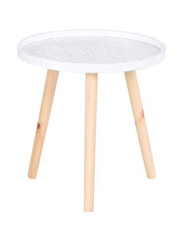 HOMCOM Elegant Flower Etched Side Table with Saucer Top, Wood Legs, for Living Room Bedroom, Coffee End Table, White 833-730