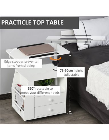 HOMCOM Swivel Bedside Table, Multi-Functional End Table for Living Room, Nightstand for Bedroom 833-776