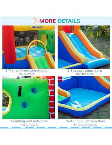 Outsunny 4 in 1 Kids Bounce Castle Extra Large Double Slides & Trampoline Design Inflatable House Pool Climbing Wall for Kids Ag