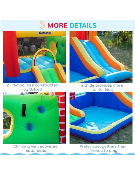 Outsunny 4 in 1 Kids Bounce Castle Extra Large Double Slides & Trampoline Design Inflatable House Pool Climbing Wall for Kids Ag - pic 6100 | FastDaddyshop