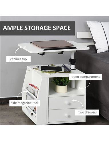 HOMCOM Swivel Bedside Table, Multi-Functional End Table for Living Room, Nightstand for Bedroom 833-776