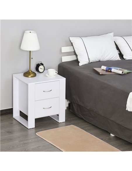 HOMCOM Bedside Table with 2 Drawers, Modern Boxy Design, Elevated Base, Melamine Finish, Bedroom Storage, White 831-293WT - pic 61006 | FastDaddyshop