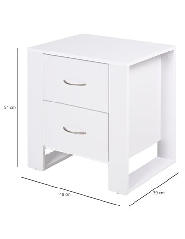 HOMCOM Bedside Table with 2 Drawers, Modern Boxy Design, Elevated Base, Melamine Finish, Bedroom Storage, White 831-293WT