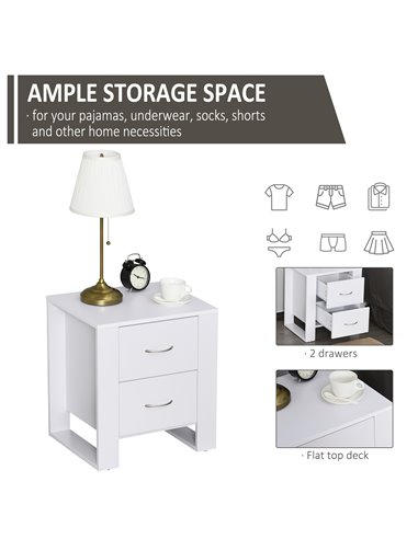 HOMCOM Bedside Table with 2 Drawers, Modern Boxy Design, Elevated Base, Melamine Finish, Bedroom Storage, White 831-293WT
