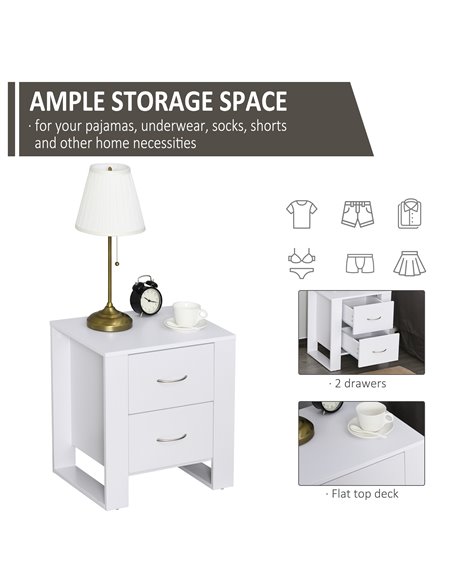 HOMCOM Bedside Table with 2 Drawers, Modern Boxy Design, Elevated Base, Melamine Finish, Bedroom Storage, White 831-293WT - pic 61008 | FastDaddyshop