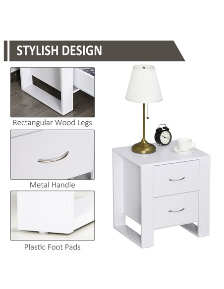 HOMCOM Bedside Table with 2 Drawers, Modern Boxy Design, Elevated Base, Melamine Finish, Bedroom Storage, White 831-293WT - pic 61009 | FastDaddyshop