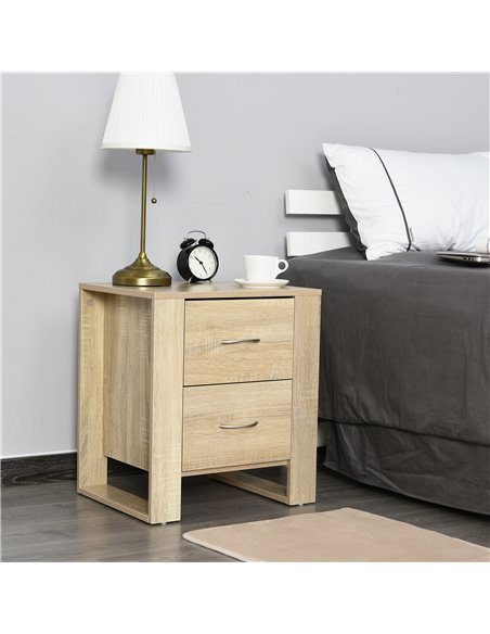 HOMCOM Bedside Table with 2 Drawers, Modern Boxy Design, Elevated Base, Melamine Finish, Bedroom Storage, Oak Brown 831-293ND - pic 61015 | FastDaddyshop