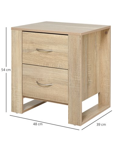 HOMCOM Bedside Table with 2 Drawers, Modern Boxy Design, Elevated Base, Melamine Finish, Bedroom Storage, Oak Brown 831-293ND