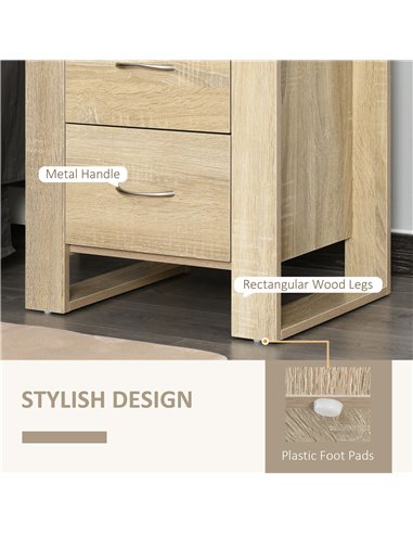 HOMCOM Bedside Table with 2 Drawers, Modern Boxy Design, Elevated Base, Melamine Finish, Bedroom Storage, Oak Brown 831-293ND