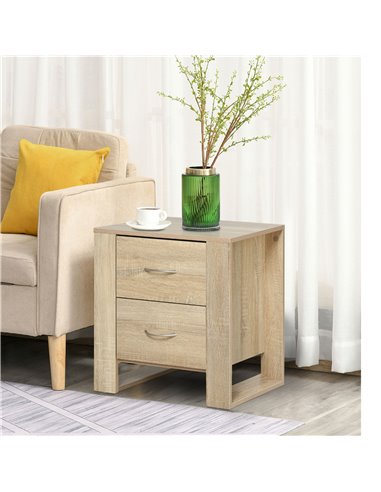 HOMCOM Bedside Table with 2 Drawers, Modern Boxy Design, Elevated Base, Melamine Finish, Bedroom Storage, Oak Brown 831-293ND