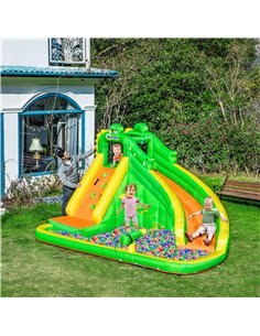 Outsunny 3+ Kids Bouncy Castle 5 in 1 Crocodile Style Slide Basket Water Pool Climbing Wall 2