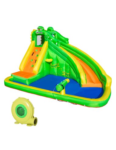 Outsunny 5 in 1 Kids Bouncy Castle Large Crocodile Style Inflatable House Slide Basket Water Pool Climbing Wall for Kids Age 3-8