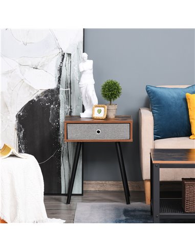 HOMCOM Side Table, Nightstand, End Table with Removable Fabric Drawer, Retro Style Accent Furniture with Wooden Legs, Rustic Bro