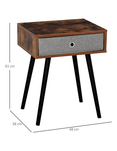 HOMCOM Side Table, Nightstand, End Table with Removable Fabric Drawer, Retro Style Accent Furniture with Wooden Legs, Rustic Bro