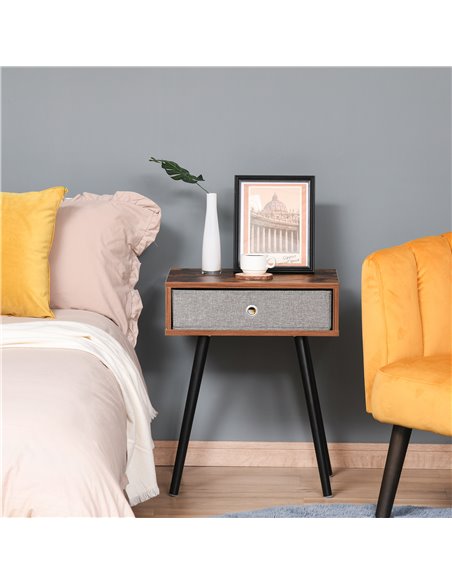 HOMCOM Side Table, Nightstand, End Table with Removable Fabric Drawer, Retro Style Accent Furniture with Wooden Legs, Rustic Bro - pic 61038 | FastDaddyshop